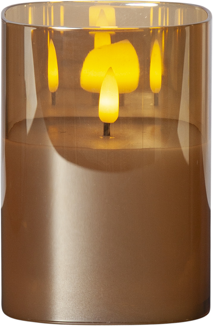 FLAMME lys i glass, amber, batteri/timer_063-95