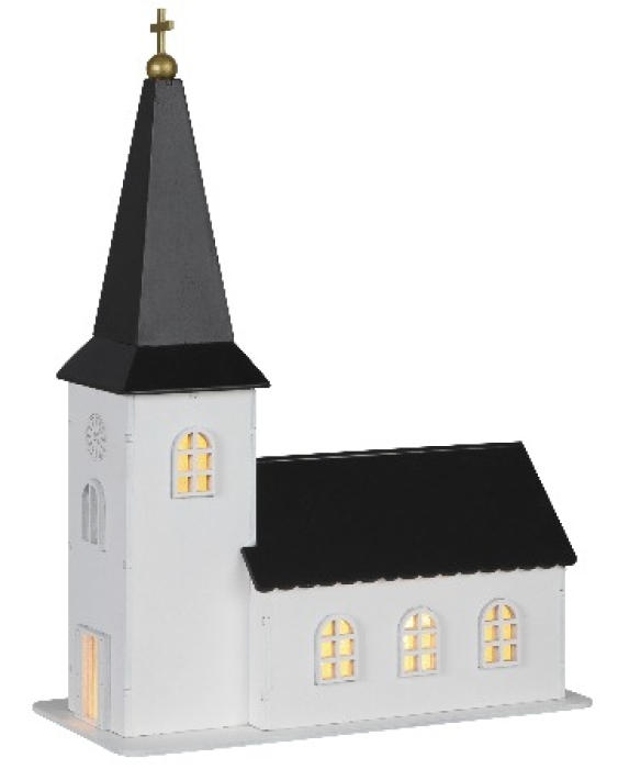 CHURCHILL650-00 Kirke m/spilledåse i tre m/svart tak 3xAAA batteri/timer