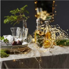 DEW DROP bunt 80-lys varmhvit/sølv wire, batteri/timer_728-26