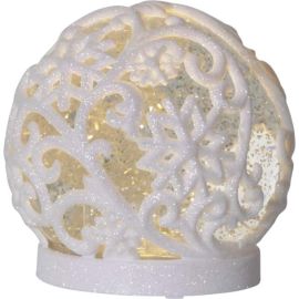 FROST Kule 12 cm glitter/hvit batteri/timer_991-01