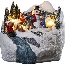 WINTERVILLE med barn og snømann batteri/